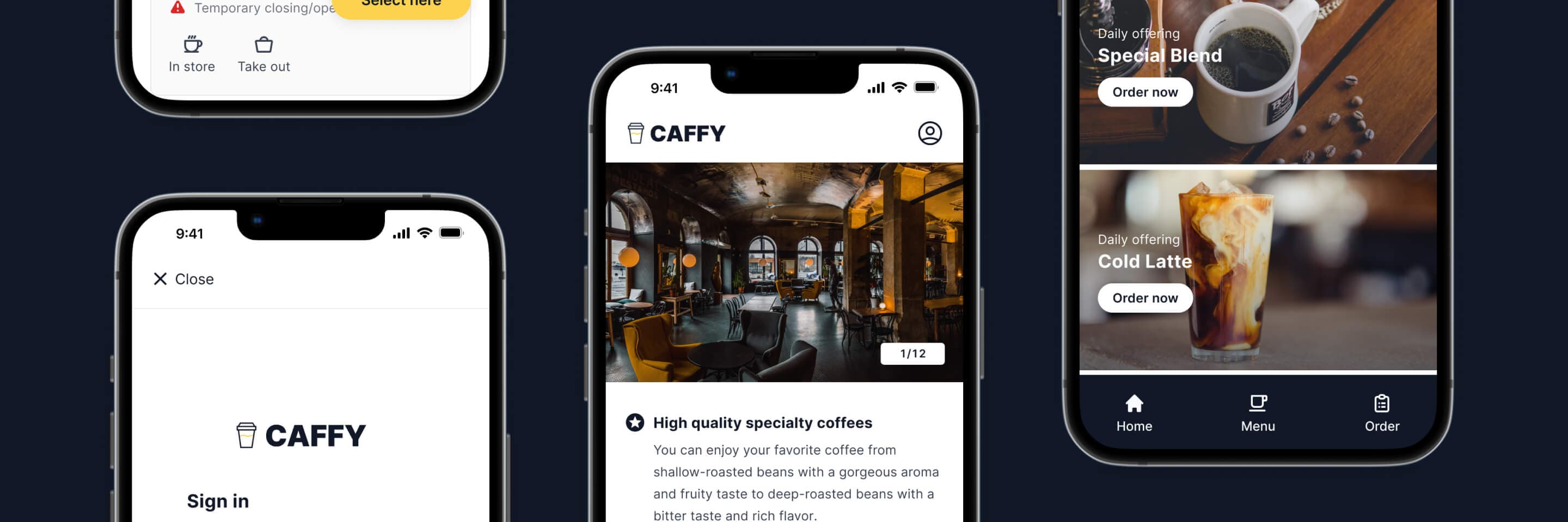 Caffy application screenshots